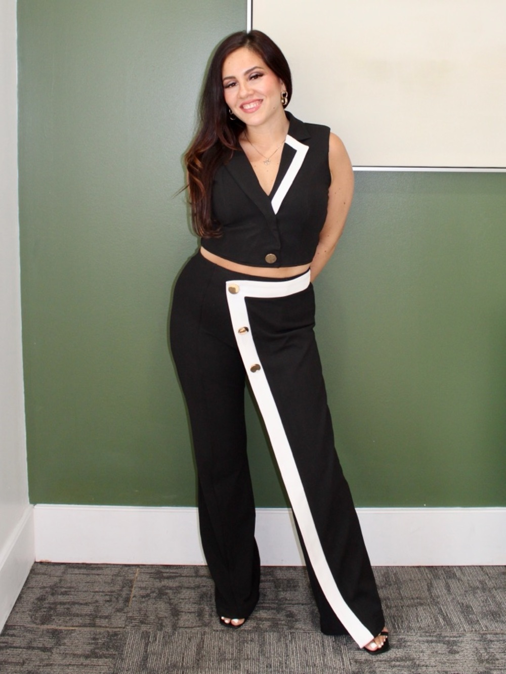 Fashion Nova Black Sleeveless Blazer Vest Career Set Suit Pants Set M